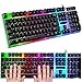 Retoo Mechanische Gaming Tastatur mit Dynamischer RGB LED, Keyboard mit Kabel USB, Langlebig und Ergonomisch Membran-Gaming-Tastatur QWERTY für PC, Präzise und Hörbar Multimedia-Tasten