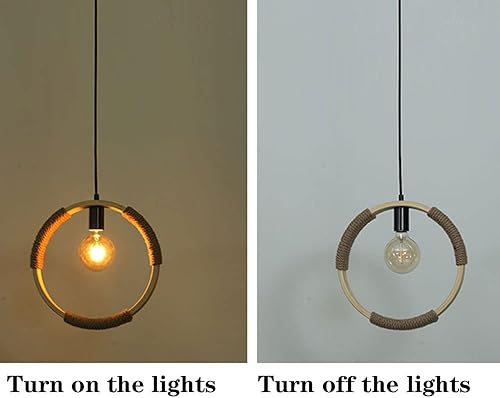 Miniatura 7 de chandelier , Retro Farmhouse Chandelier Creative Art Bar Loft Single Head Pendant Light Circular Hemp Rope and Bamboo Ceiling Light 1-Light