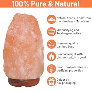 Himalayan Salt Lamp 6~8 Inch Tall with Dimmer Control Switch, Elegant Wood Base for Home Décor Holiday Gifts Himalayan Salt Lamp 68 Inch Tall with Dimmer Control Switch Elegant Wood Base for Home Decor Holiday Gifts