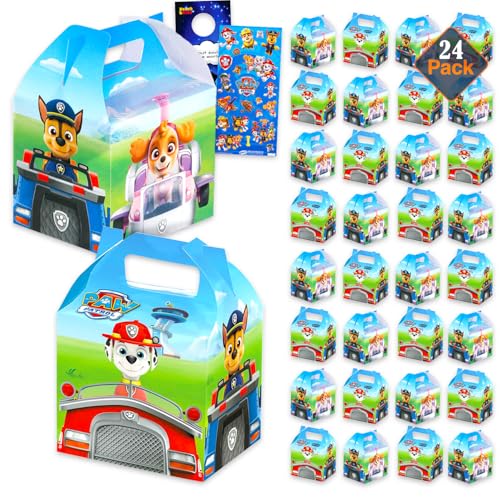 Paw Patrol Treat Boxes Set for Celebrations - Bundle with 24 Favor Boxes for Birthdays, Prizes, Plus Stickers, More | Paw Patrol Party Favors for Boys, Girls
