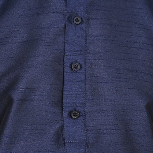 Image of Royal Kurta Men's Navy Blue Silk Blend Festive Kurta Churidar Set