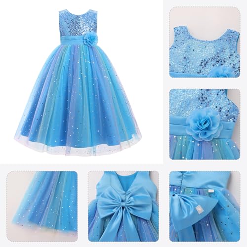 IDOPIP Girls Sequin Dress Sparkly Party Formal Pageant Birthday Wedding Flower Girl Dresses Sleeveless Rainbow Tulle Gowns4