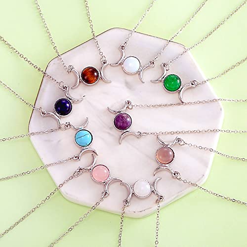 Miss Right Opalite Healing Crystal Triple Moon Goddess Phase Necklace For Women Men Girls: Stainless Steel Crescent Moon Chakra White Opal Charm Necklace #TOP6
