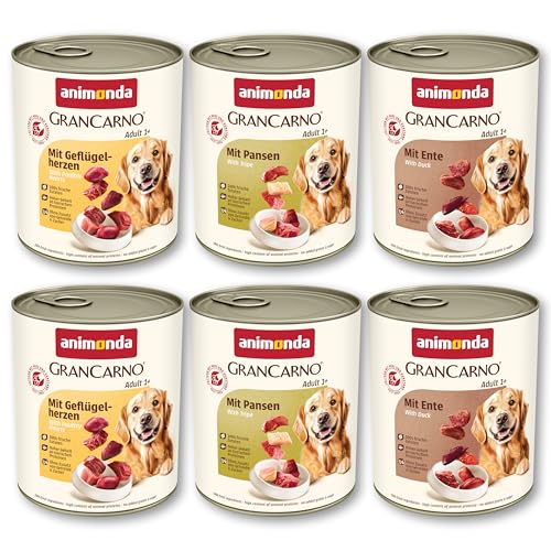 animonda GranCarno Adult Deftige Variation (6 x 800 g), Hundenassfutter für ausgewachsene Tiere, Nassfutter für Hunde mit 100% frischen, fleischlichen Zutaten, Hundefutter ohne Getreide