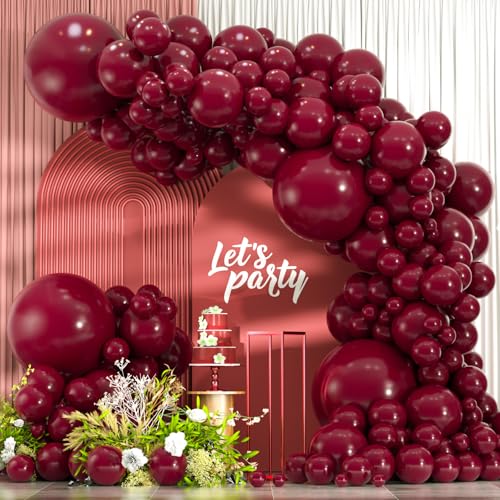 Image of Burgundy Balloons, 114pcs Different Sizes Matte Maroon Balloon Arch Kit, 18 /12 /10 /5Inch for Valentine's Day Anniversary Graduation Wedding Birthday Party Decor