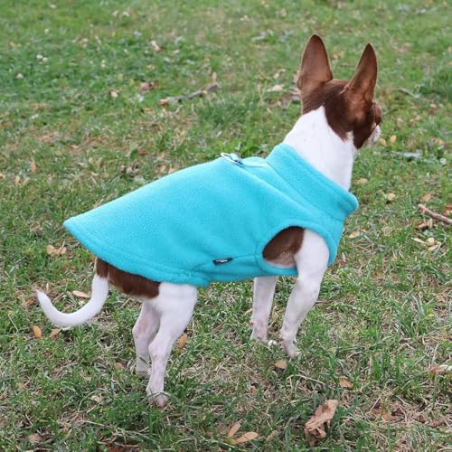 Image of JACKO & CO - Fleece Vest Dog Sweater with Leash Ring - Soft, Warm & Lightweight Pullover Coat for Small & Medium Dogs, Puppies & Cats - Cozy Fall /Winter /Spring Pet Jacket (Turquoise, Large 10-16lbs)