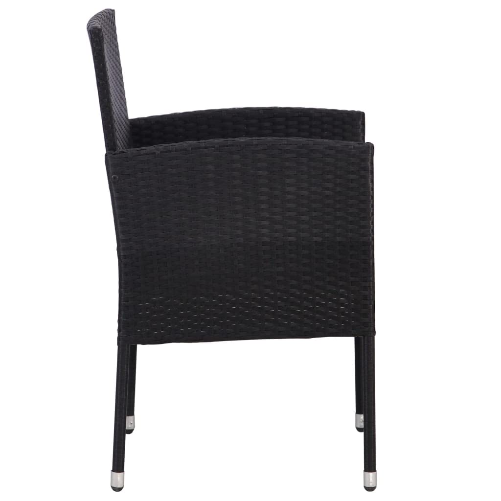 vidaXL Gartenstühle 2 STK., Gartenstuhl mit Kissen Stahlrahmen, Gartensessel Stuhl für Garten Balkon Terrasse, Sessel Stuhlset Gartenmöbel, Schwarz Poly Rattan