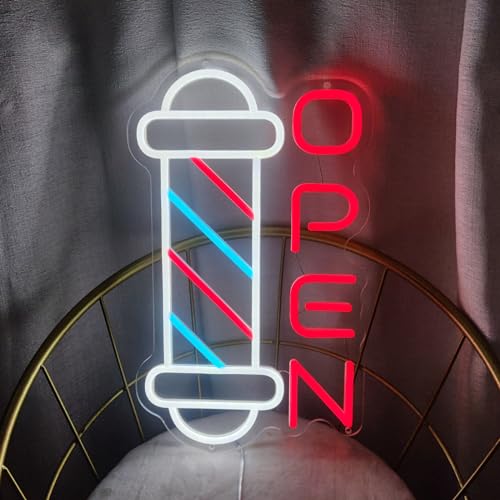 Image of Barber Shop Neon Signs for Wall Decor Open Neon Lights for Bedroom Led Signs Suitable for Barber Shops Hair Salon Art Unique for Hairdresser,40 * 23.7cm