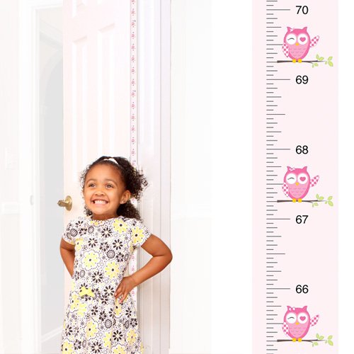 Mom Approved® Peekaboo Growth Charts [Pink Owl] Track & Measure Your Kid's Height. Fits in Door Jamb, Removable, Self-Adhesive [72 x 1.25 Inches] Mom's Choice Award Winner