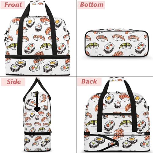 Large Weekender Overnight Bags Japan Sushi Cute Travel Duffel Bag for Women Men Gym Bag With Shoe Compartment Foldie Travel Tote Bag Carry On Personal Item Bag for Travel Gym Sports3