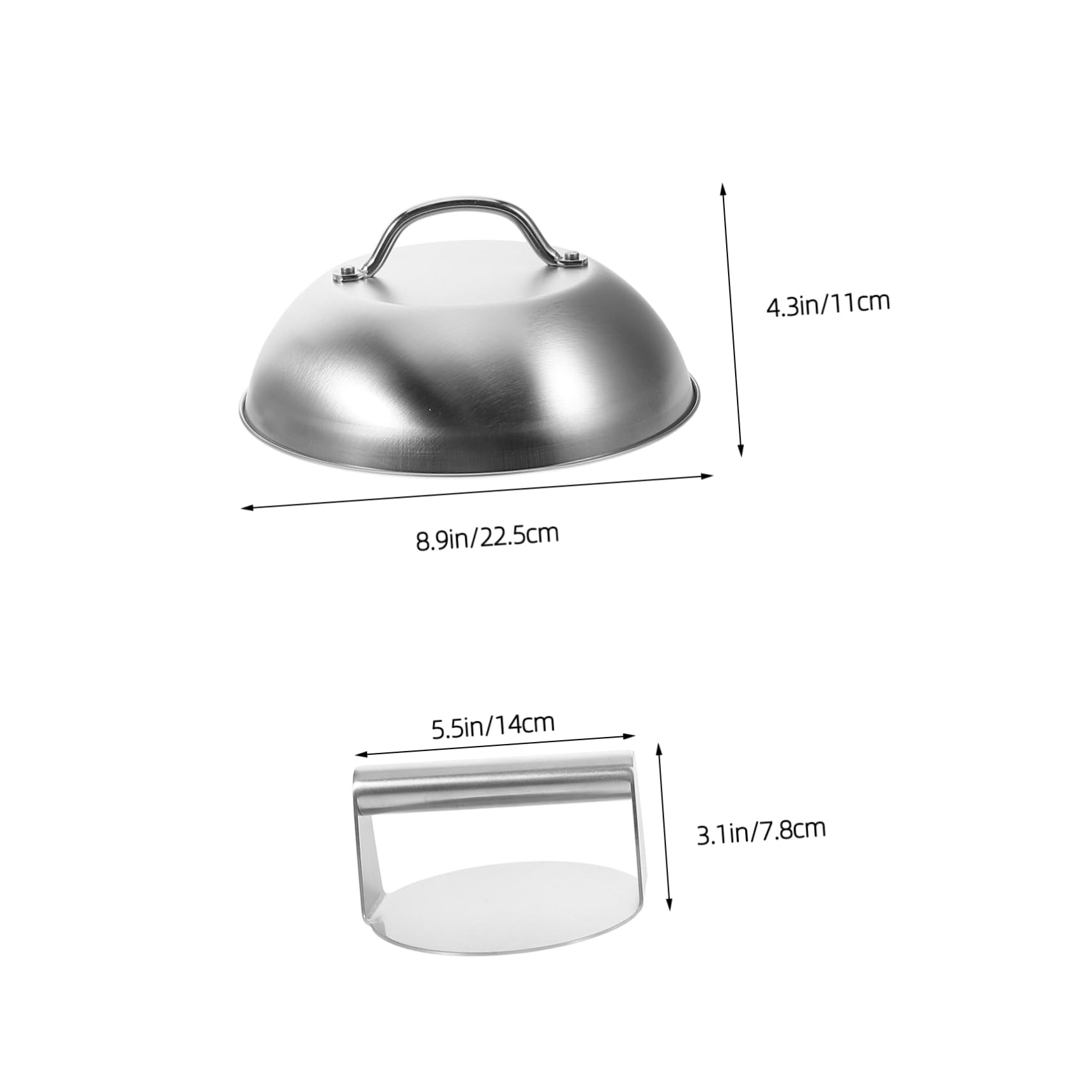 POPETPOP Presse à Griller en Acier Inoxydable Ronde pour Gril Plat avec Cloche à Fromage, Accessoires Polyvalents pour Barbecue Extérieur et Cuisson Facile