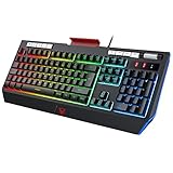 [page_title]-Gaming Tastatur RGB PICTEK mit Handyhalter, Lautstärkeregler, Tastatur beleuchtet anpassbare, 21 Multimedia Tasten Ergonom Bequem Wasserdicht, Gamer Keyboard Wired USB, PC/Windows Schwarz