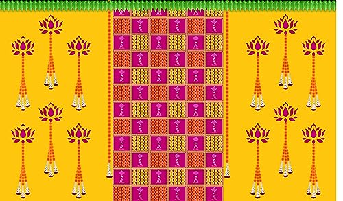 Backdropon Hanging Flower with Lotus Flower Design for All Pooja Traditional Events/House Warming Background Curtain Backdrop Cloth for Pooja/Festival Size 3 Feet Height and 5 Feet Width(3 * 5)
