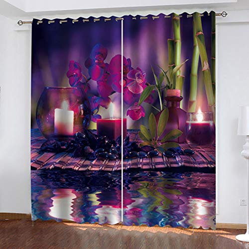 LUOWAN Rideau Opaque Thermique Isolant Bougie fleur zen Total size：78.7' wide x 84.2' drop (200cm x 214cm) avec œillets, pour Le Salon et la Chambre Intérieur Enfant Moderne Cuisine Déco Maison,Decora