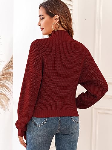 Image of ZAFUL Women's Cropped Turtleneck Sweater Lantern Sleeve Ribbed Knit Pullover Sweater Jumper