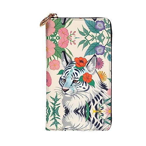 Leather Wallet 7.48 x 4.13 in - Stylish and Durable Wallet for Women with Multiple Compartments and Zipper Design Cute white tiger Prints2