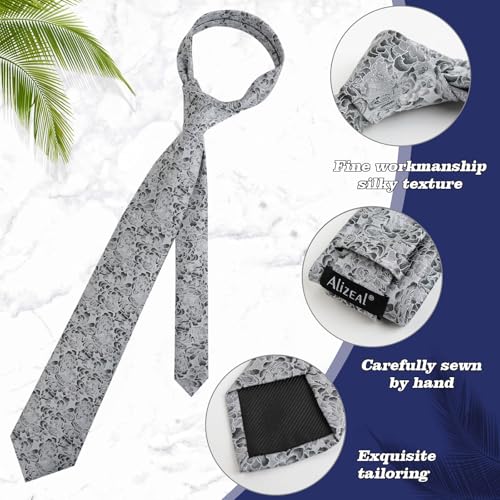 Image of Alizeal Mens 3.15'' Light Color Rustic Tie Handkerchief | with Flower Printed Handkerchief for Wedding Business Daily Wear