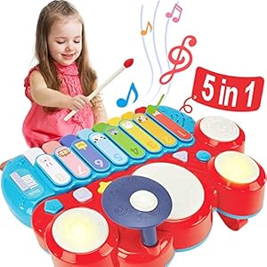 Kids Drum Set Hahaland Baby Musical Instruments Toys for Toddlers Wooden Musical Toy Toddler Drum Set Kid Musical Baby Toys Music Percussion Instruments Baby Drum Musical Birthday Gifts for Boys Girls