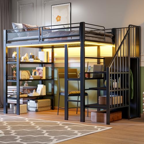 Litera Cama Nido Alta 90x200 Negro habitación Juvenil con Mesa de Estudio y ropero estación de Carga armazón de Metal Estable Mueble Funcional para Estudiantes jóvenes