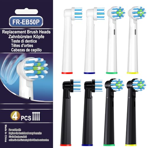 BKIX Replacement Brush Heads Compatible with Braun Oral B Pro 500 1000 Toothbrush Fit Smart 1500 Genius X Cross Sensitive Brush Head Refills Medium Softness 8 Count
