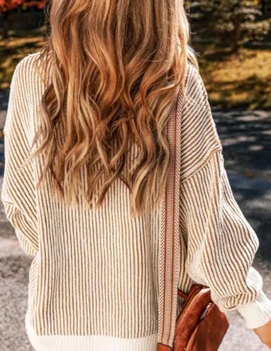 Zeagoo Women Sweater Long Sleeve Color Block Loose Pullover Rib Knit Blouse Tops4