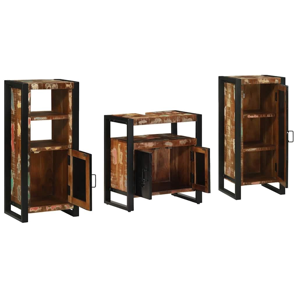 Juego de muebles de baño de madera maciza con estante, 3 piezas, mueble de baño, armario colgante para baño, invitados, inodoro y ducha