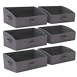 6 grey fabric open bins with handles.