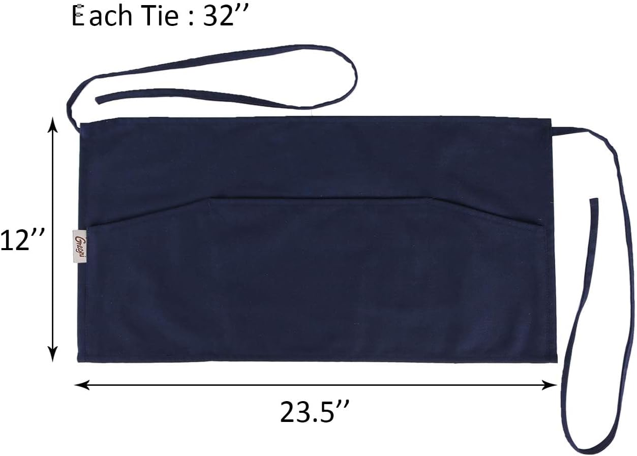 GNEGNI 3 Pockets Waist Apron-Waitress Waiter Server Apron Short Half Uniform Apron - Image 6