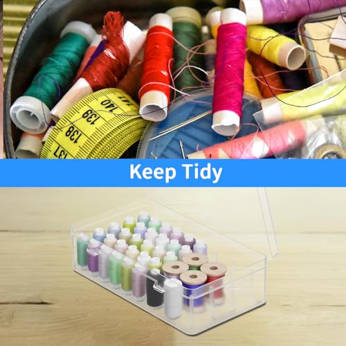 Image of Homakover 42 Spools Sewing Thread Box Storage, Clear Plastic Thread Spools Holder, Embroidery Organizer Bobbins Storage Case, Portable Craft Organizer for Embroidery Quilting and Sewing Threads