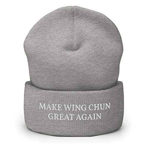 Make Wing Chun Great Again Hat (Embroidered Cuffed Beanie) Funny Gift for Martial Arts Fans Heather Grey
