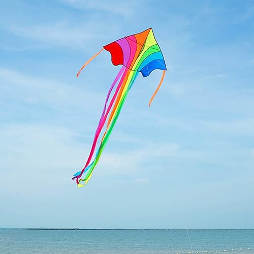 Miniatura 6 de Kaidenic Paquete de 2 cometas de mariposa azul y arco iris Delta cometa con colas largas fáciles de volar con líneas voladoras