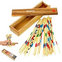 Logica Spiele Art. Mikado - Box aus Teak/Samena Holz - Wiederverschließbare Schachtel - Stäbe aus Bambus