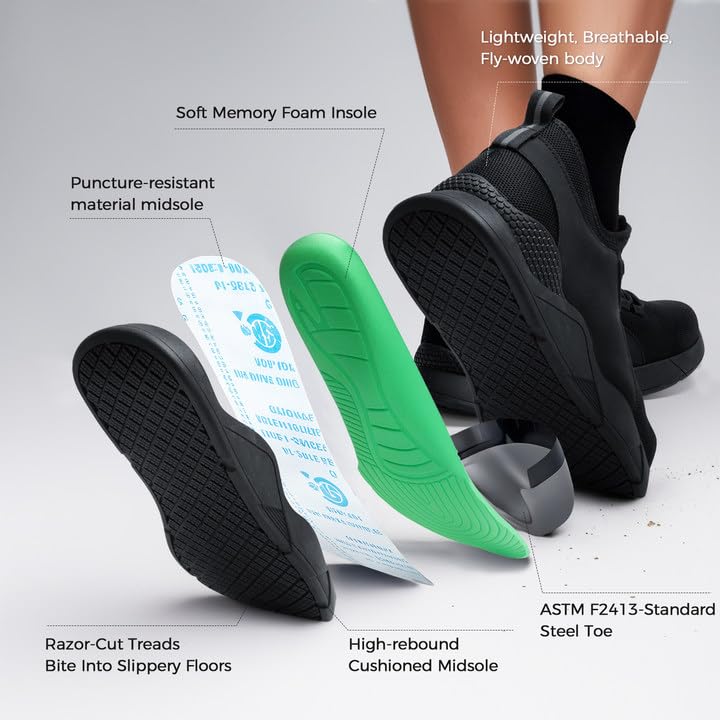 ulogu Steel Toe Shoes for Men Women Puncture Proof Non Slip Waterproof Work Safety Sneakers Comfortable Construction2