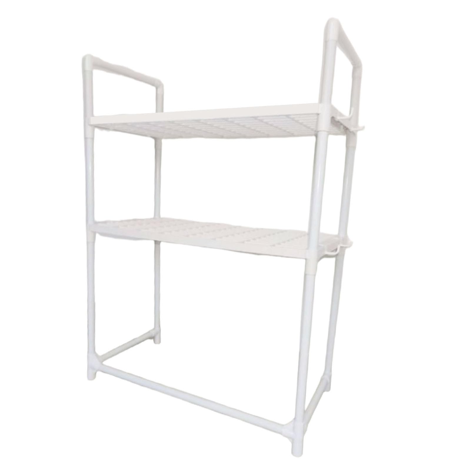 Rejilla para Horno Microondas, Soporte de Almacenamiento de Cocina Multiusos Fuerte con Ganchos para el Hogar, Acero Al Carbono, Blanco, 2 Niveles, 73x50,5x27cm