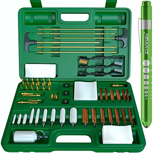 ZONWISH 59 Pieces Gun Cleaning Kit with LED Pen Light - Rifle Cleaning Kit with Heavy Duty Travel Case & 100 Cleaning Patches for All Caliber Rifle Pistol Handgun & Shotgun Cleaning Kit