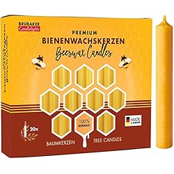 BRUBAKER 20 Paquetes de Velas de Árbol 100% de Cera de Abeja Velas Piramidales Velas de Navidad Miel-Amarillo