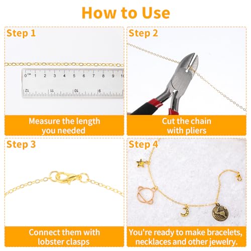 COMNICO 16.4ft Stainless Steel Chain 2.4mm Jewelry Cable Link Chain Roll DIY Craft Supplies Findings with 20pcs Lobster Clasps 50pcs Jump Rings for Making Necklace Earring Bracelet (Gold) - Image 4