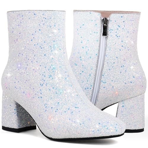 MAVMAX Women's Sequin Glitter Ankle Boots Chunky Heels Sparkly Booties4