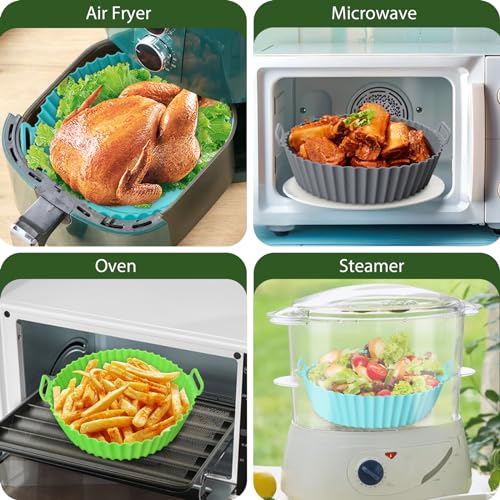 Image of Komzon 3 Pack Air Fryer Silicone Liners, 8Inch Airfryer Liners, AirFryer Basket Liner, Reusable Food Grade Air Fryers Basket Pots Oven Liner Baking Tray, Air Fryer Silicone Mat Accessories Kitchen