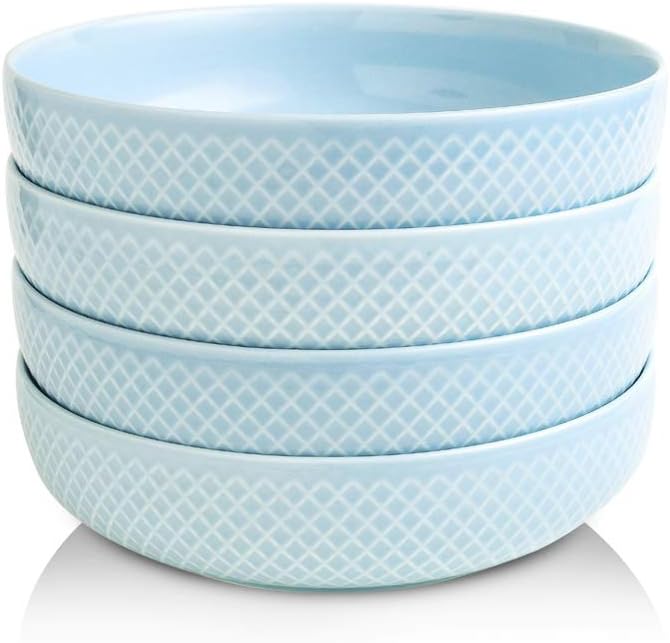 KOOV 46 OZ Pasta Bowls Set of 4, Ceramic Bowl, Large Bowl For Eating, Large Salad Bowl Set of 4, Dinner Bowls Set Microwave Safe (Aegean): Kitchen & Dining