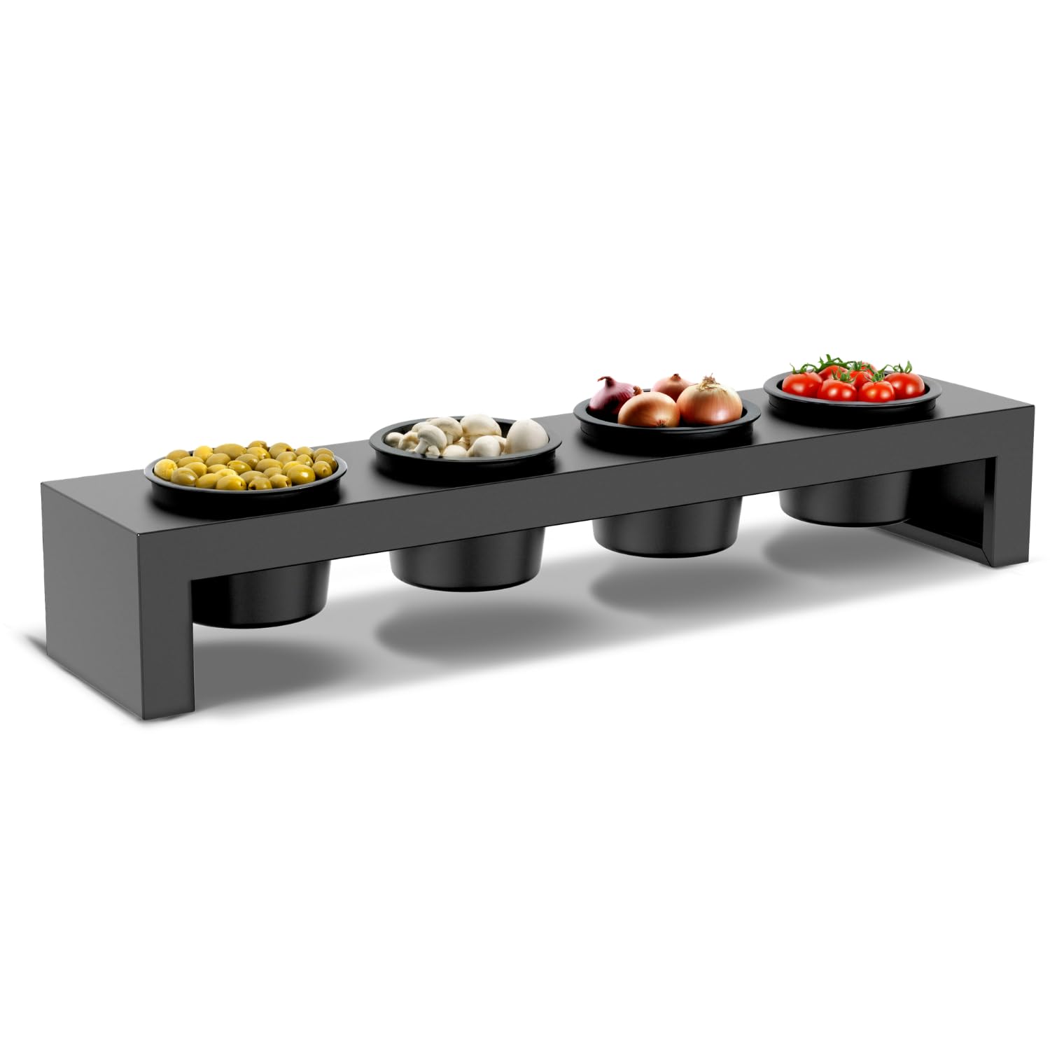 Cozze® Estación de Toppings para Cocina de Exterior – 4 Cuencos antiadherentes, para Colgar en Back Grid y Estaciones Cozze, también para Mesa, Negro Mate