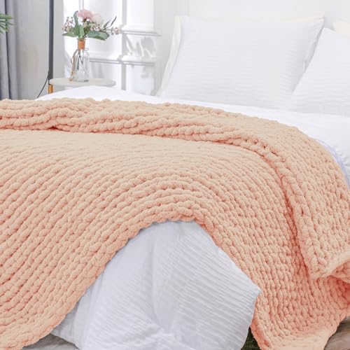 Bigacogo Chunky Knit Throw Blanket for Couch, 51x63 inches, 100%
