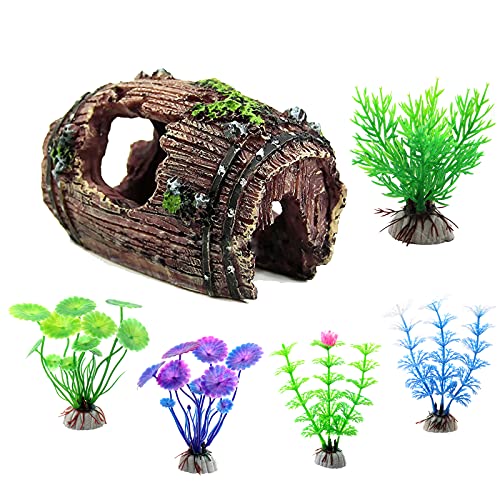 Adornos Pecera, Adorno Cueva, Decoraciones Peceras Resina, Adornos Para Acuario,Paisaje Cueva Del Tanque Peces(Trae 5 Plantas Artificiales),Acuario Decoracion Ideal Para Pequeños Peces Camarón Tortuga Cover