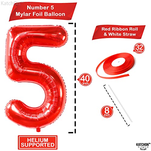 Image of KatchOn, Red Number 5 Balloon - 40 Inch | Happy 5th Birthday Balloons