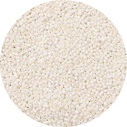Yholin 10000pcs Glass Seed Beads Bulk,2mm 12/0 Craft Seed Beads Small Pony Beads for DIY Craft Projects Bracelets Necklace Jewelry Making - Pearl White Waist Beads Spacer Beads with Tweezers