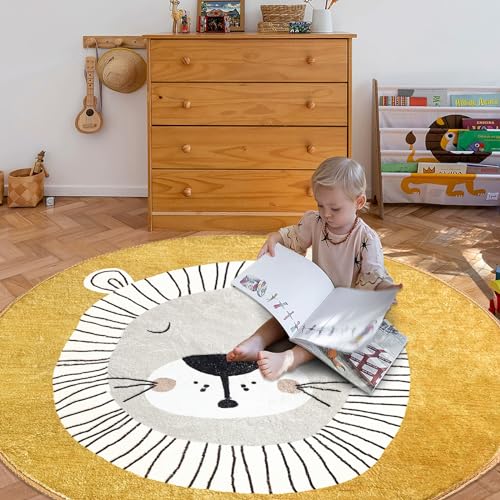 Image of USTIDE Extra Large Kids Carpet Soft Lion Nursery Rug, Bedroom Rug Baby Crawling Mat Playroom Mat, 5.2FT…