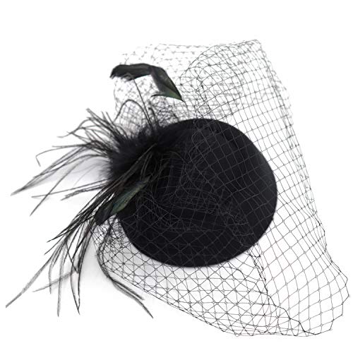 Wheebo Fascinator Hat Flower Feather Mesh Net Veil Party Wedding Headband For Women Girls (D-Black) #TOP2