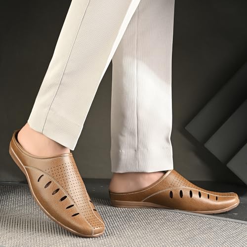 Image of Centrino Men's Casual Slip-On Sandals |Comfortable Back-Open Relaxed Fit Mule|Slip-On Half Shoe with Cushioned Insole for Office,Casual,Home,Outdoor,Driving,Summer Everyday Comfort(8107)