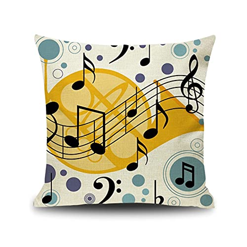 Lieson 1 Housse de Coussin 40x40, Housse Coussin pour Canapé Beige Jaune Bleu Coussin Décoration Fille Notes de Musique, Lin