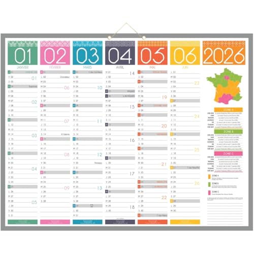 1 Calendrier mural 2026 Tendance Mini sur carton rigide - 14 mois - Format : 21x26,5cm - Bouchut